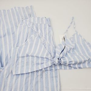 [ NWT ] Cage Blue Cropped Top Stripe Set with Pant White and Blue Size Large